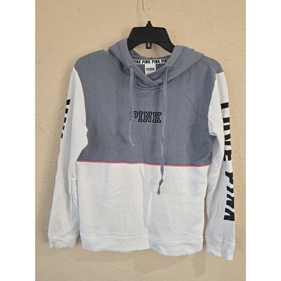 VICTORIA'S SECRET PINK CAMPUS PULLOVER HOODIE, WHITE Grey MULTI, Size Small - Picture 1 of 7